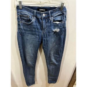Express Women's Jeans Size 2 R Blue Mid Rise Stretch Legging Distressed
